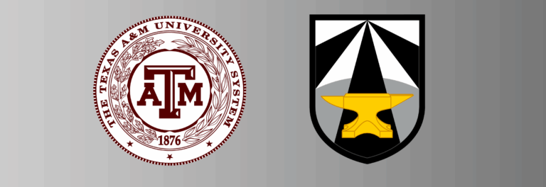 Header image displays two logo images, the Texas A&M University System seal and the Army Futures Command logo image